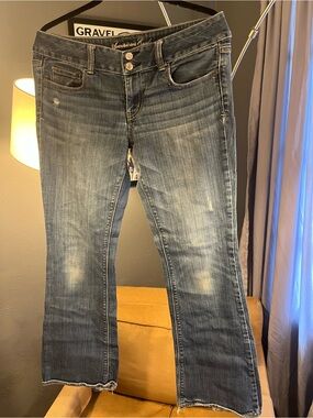 American Eagle Outfitters Distressed Faded Blue Wide Leg Jeans